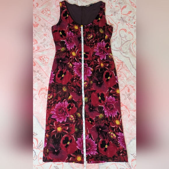 Dolce & Gabbana Red/Pink Floral Silk Midi Sleeveles Dress Zip Back Size 46 US 10 - Picture 12 of 13